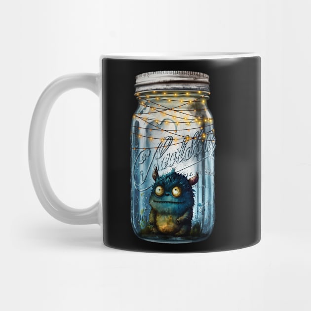 Jar of Sitting Monster at Night with Lights by ginkelmier@gmail.com